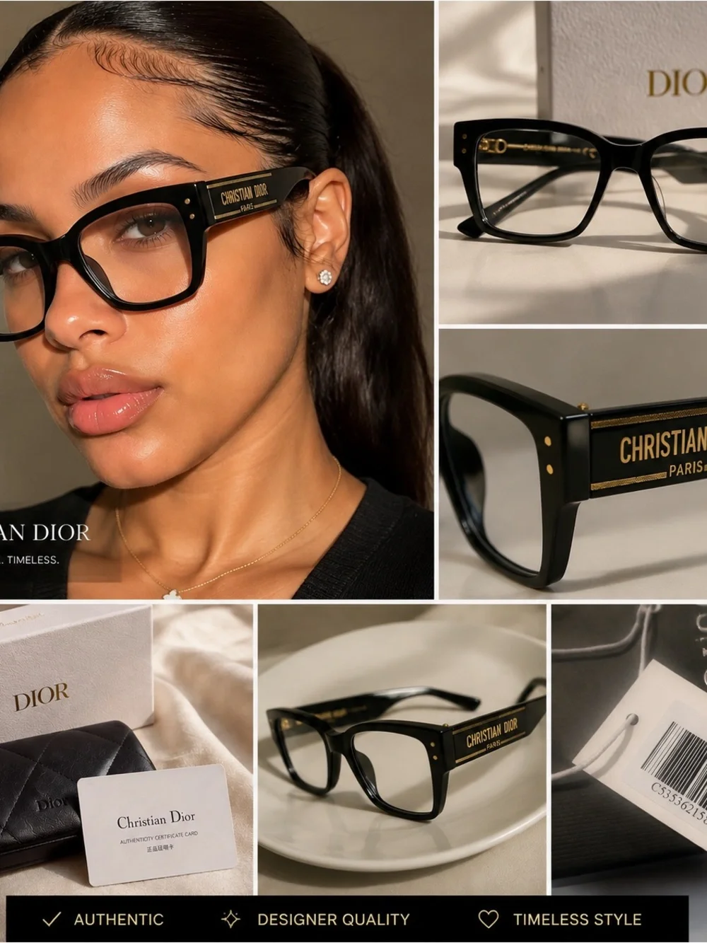 Dior Black Acetate Logo-Trim Women's Sunglasses